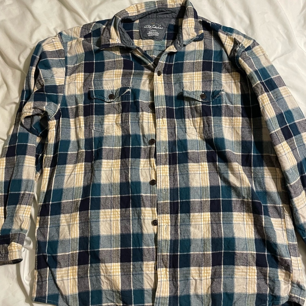Bob Timberlake Plaid Flannel Shirt in Blue, Cream & Yellow